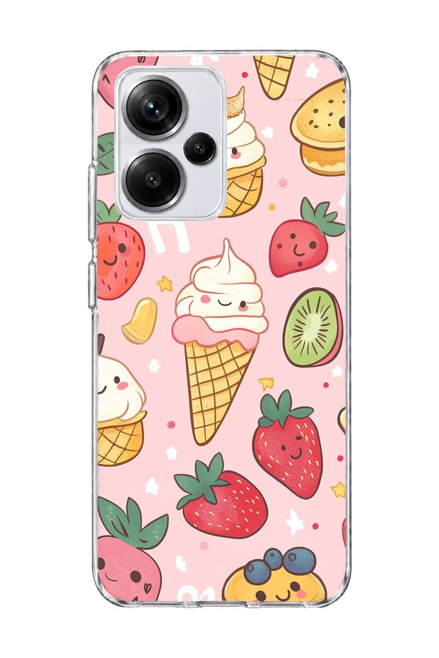 Redmi Note 13 Pro Plus 5g Compatible Ice Cream Strawberry Pink Printed Transparent Phone Case