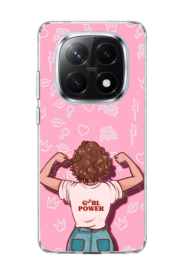 Redmi Note 14 Pro Plus 5g Compatible Strong Women's Pink Printed Transparent Phone Case