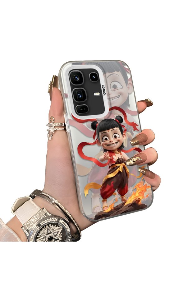 Infinix Note 50 Pro Plus Compatible Acrylic Hard Back Panel with Silicone Edges Opaque Nezha Pattern Phone Case