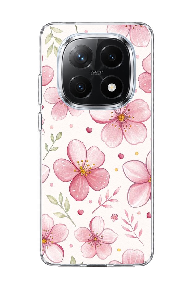 Redmi Note 14 Pro Plus 5g Compatible Pink Cherry Blossom Printed Transparent Phone Case