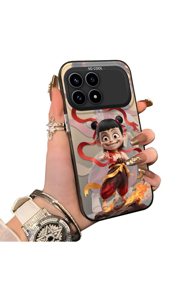 Xiaomi Redmi K90 5g Compatible Acrylic Hard Back Panel with Silicone Edges Opaque Nezha Pattern Phone Case
