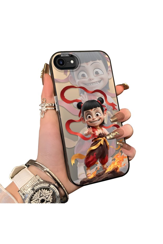 iPhone 7/8/Se 2020 2022 Compatible Acrylic Hard Back Panel with Silicone Edges Opaque Nezha Pattern Phone Case