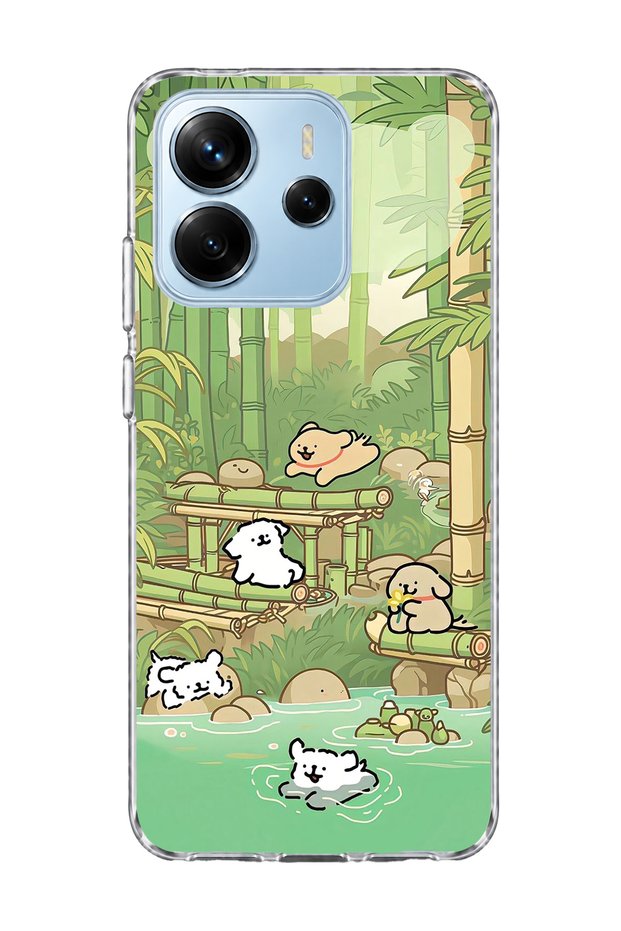 Redmi Note 14 4g Compatible Green Shawl Pattern Printed Transparent Phone Case