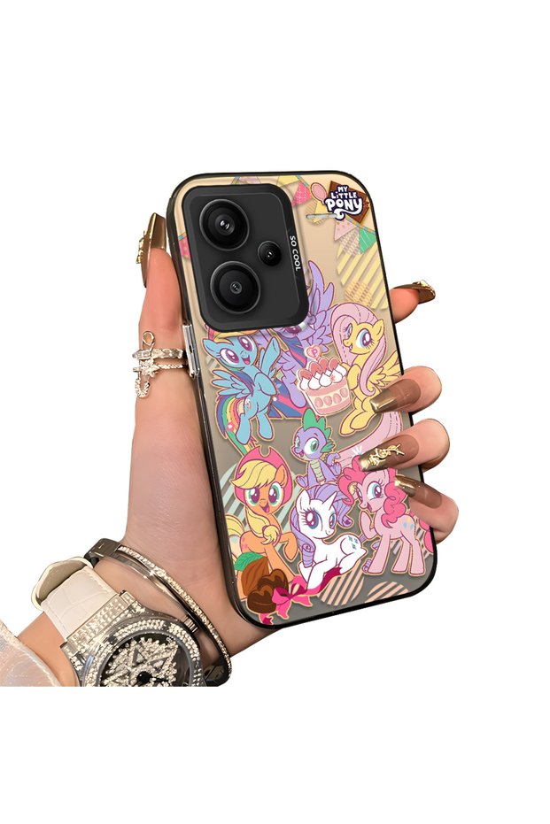 Xiaomi Redmi Note 13 Pro Plus+ 5g Compatible Acrylic Hard Back Panel with Silicone Edges and Pony Pattern Phone Case