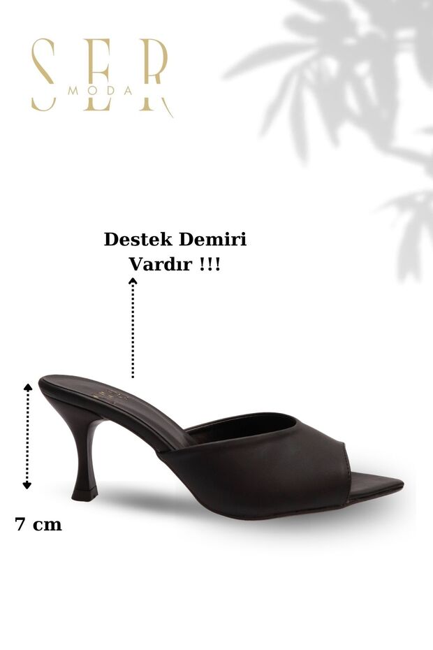 Sermoda Heeled Women's Slippers - 7 cm Thin Heeled Women's Slippers Black