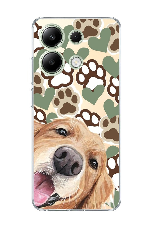 Redmi Note 13 4g Compatible Yellow Dog Paw Heart Printed Transparent Phone Case