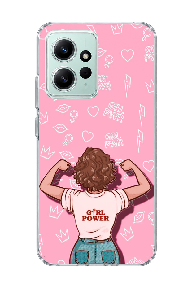 Redmi Note 12 4g Compatible Strong Women's Pink Printed Transparent Phone Case