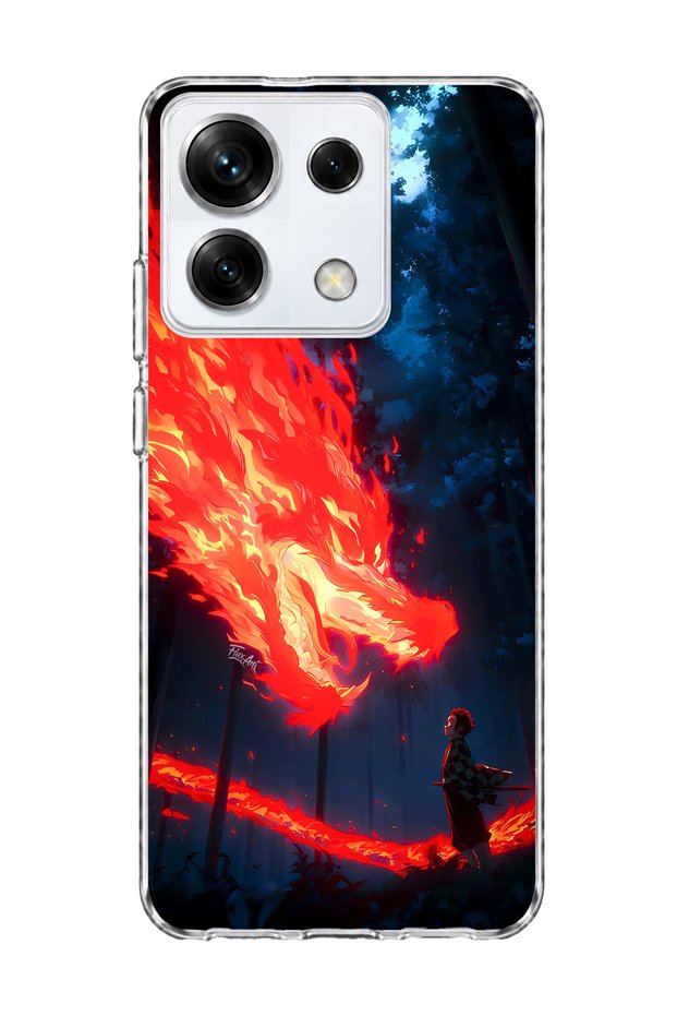 Redmi Note 13 Pro 5g Compatible Fire Dragon Forest Printed Transparent Phone Case