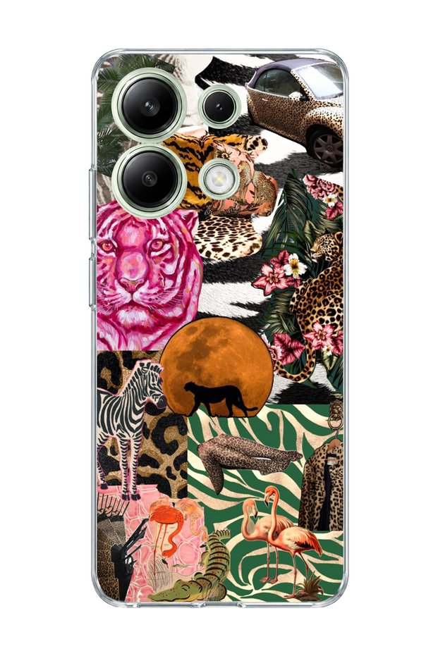 Redmi Note 13 4g Compatible Wild Animal Collage Printed Transparent Phone Case