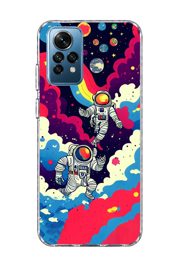 Redmi Note 12 Pro 4g Compatible Astronaut and Rainbow Printed Transparent Phone Case