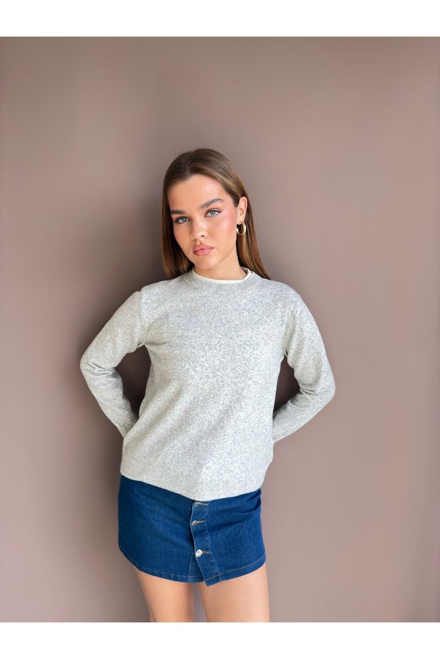 Double Collared Shawl Collar Knit Sweater