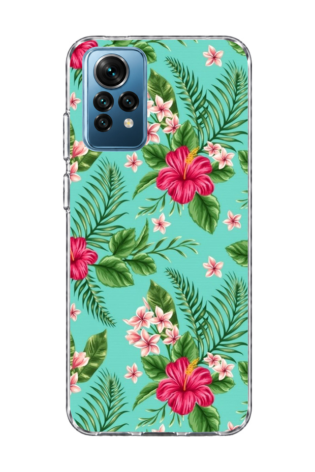 Redmi Note 12 Pro 4g Compatible Turquoise Tropical Flower Printed Transparent Phone Case