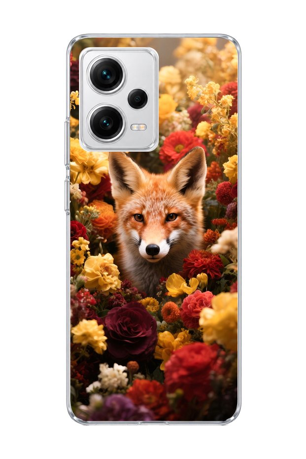 Redmi Note 12 Pro 5g Compatible Transparent Phone Case with Fox and Flowers Print