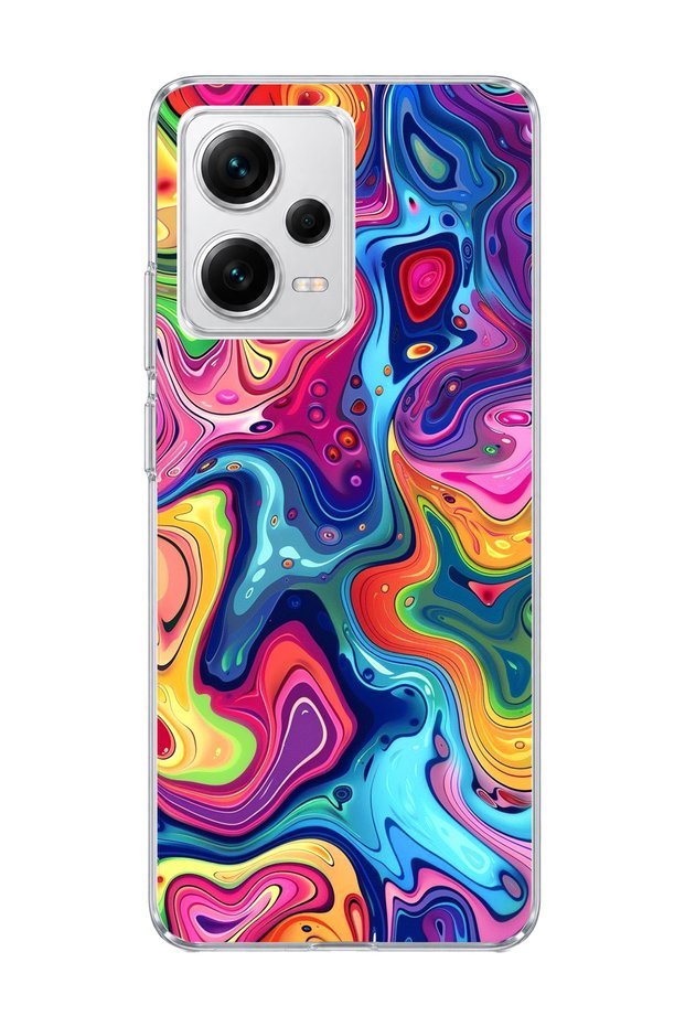 Redmi Note 12 Pro 5g Compatible Rainbow Fluid Color Printed Transparent Phone Case