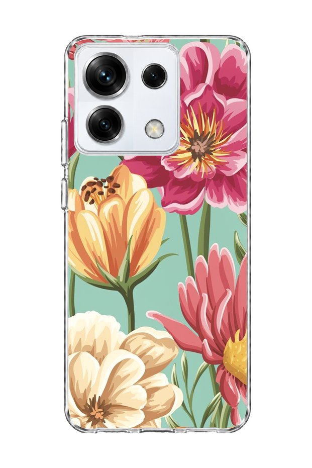 Redmi Note 13 Pro 5g Compatible Big Flower Mint Green Printed Transparent Phone Case