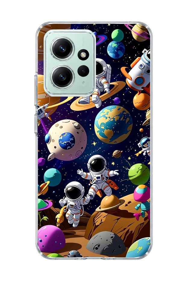Redmi Note 12 4g Compatible Cute Astronaut Planet Printed Transparent Phone Case