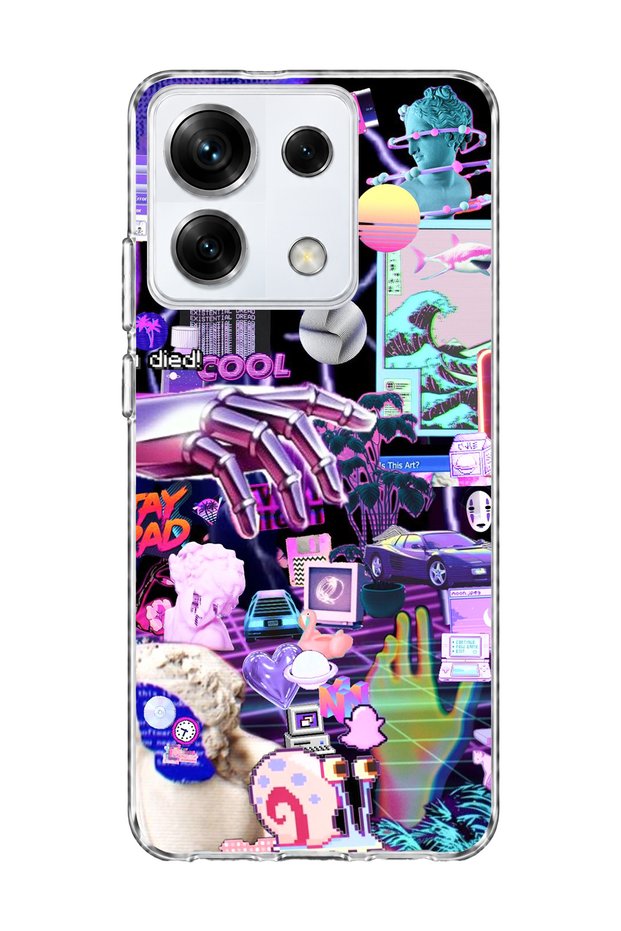 Redmi Note 13 Pro 5g Compatible Neon Purple Collage Printed Transparent Phone Case