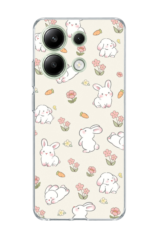 Redmi Note 13 4g Compatible Cute Rabbit Flower Printed Transparent Phone Case