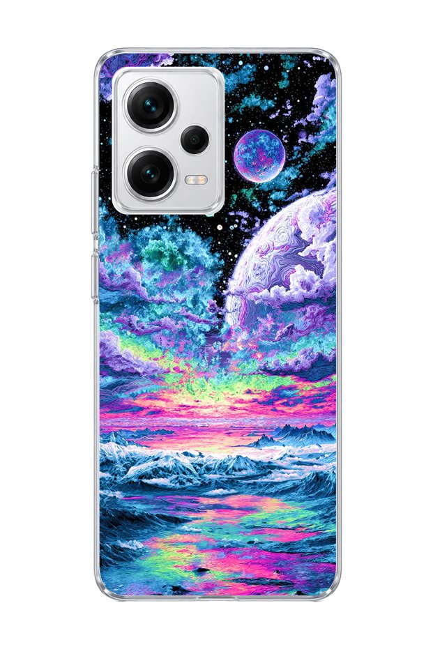 Redmi Note 12 Pro 5g Compatible Purple Planet Ocean Printed Transparent Phone Case
