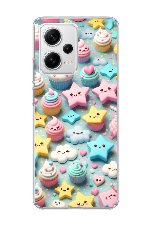 Redmi Note 12 Pro 5g Compatible Pastel Cake Star Printed Transparent Phone Case