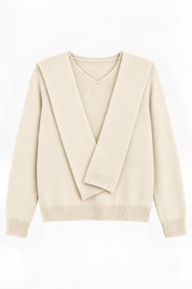 Women's Cream Shawl Collar Knitwear Sweater