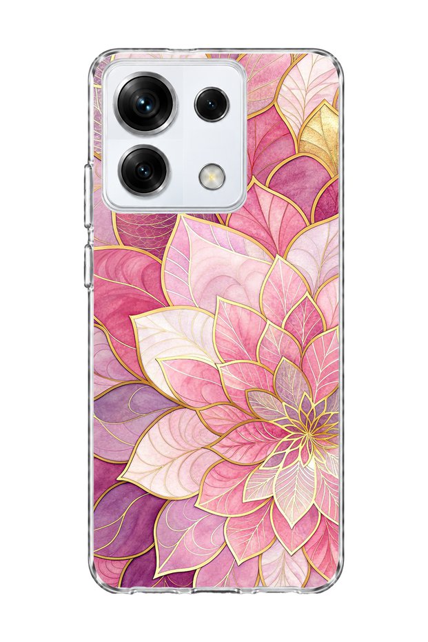 Redmi Note 13 Pro 5g Compatible Pink Gold Water Lily Printed Transparent Phone Case