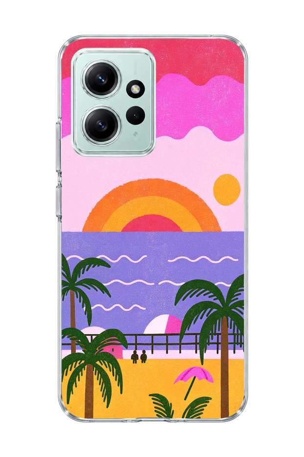 Redmi Note 12 4g Compatible Pink Purple Coast Printed Transparent Phone Case