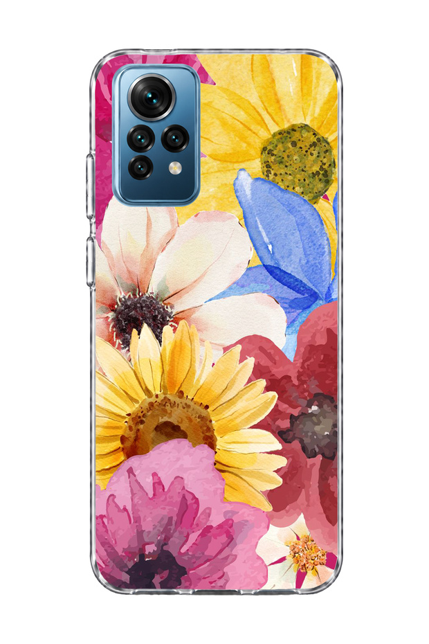 Redmi Note 12 Pro 4g Compatible Sunflower Watercolor Printed Transparent Phone Case