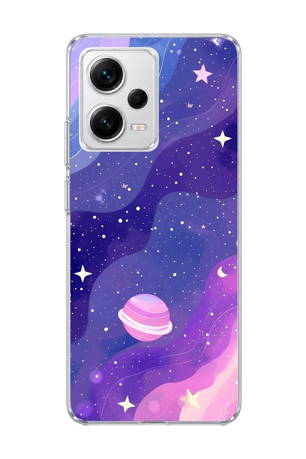 Redmi Note 12 Pro 5g Compatible Purple Planet Star Printed Transparent Phone Case