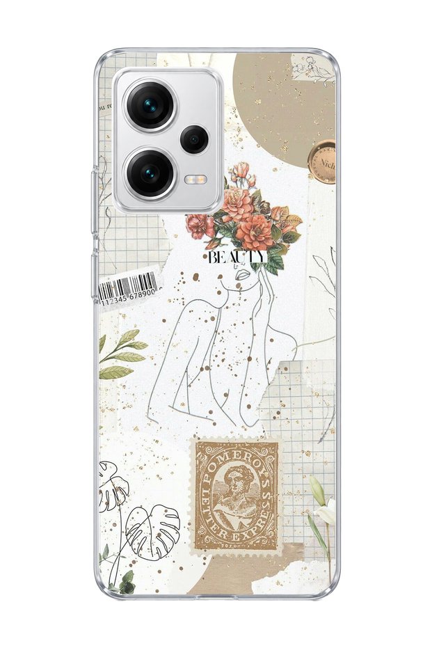 Redmi Note 12 Pro 5g Compatible Flower Headed Woman Collage Printed Transparent Phone Case