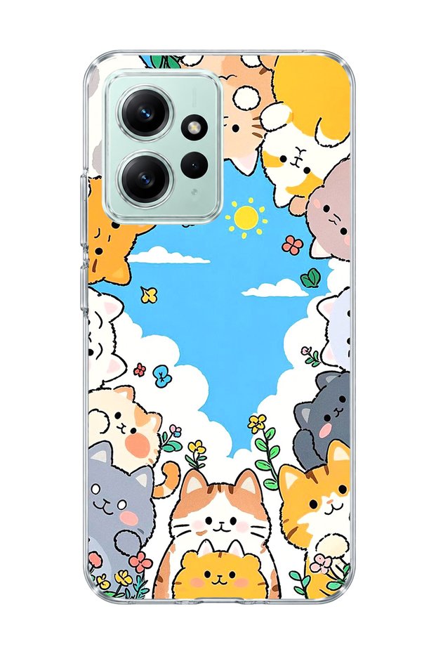 Redmi Note 12 4g Compatible Cats Blue Sky Printed Transparent Phone Case