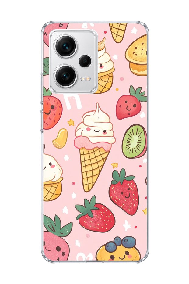 Redmi Note 12 Pro 5g Compatible Ice Cream Strawberry Pink Printed Transparent Phone Case