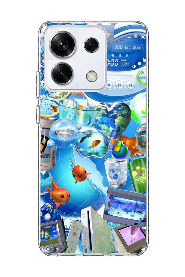 Redmi Note 13 Pro 5g Compatible Blue Bubble Fish Printed Transparent Phone Case