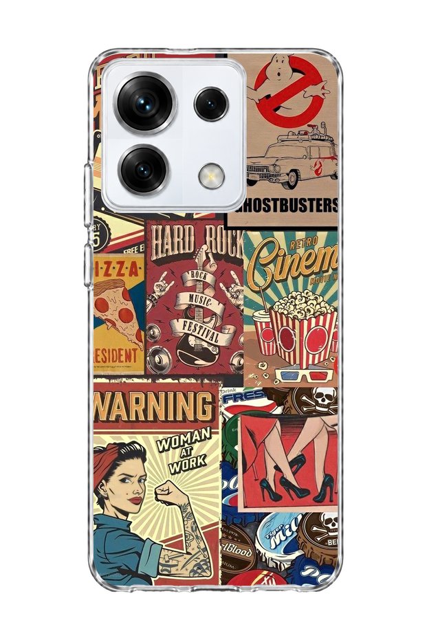 Redmi Note 13 Pro 5g Compatible Old Poster Collage Printed Transparent Phone Case