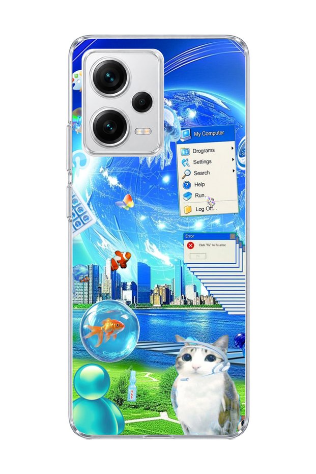 Redmi Note 12 Pro 5g Compatible Jellyfish and Cat Printed Transparent Phone Case