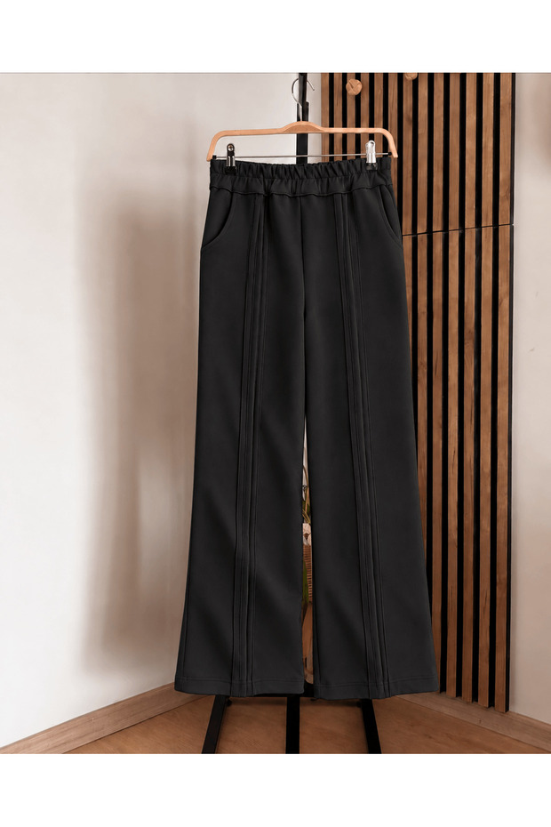 Scuba Pants with Pockets and Stripes - 4019 - Black