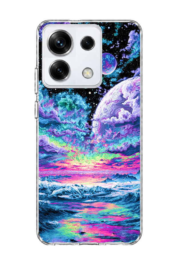 Redmi Note 13 Pro 5g Compatible Purple Planet Ocean Printed Transparent Phone Case