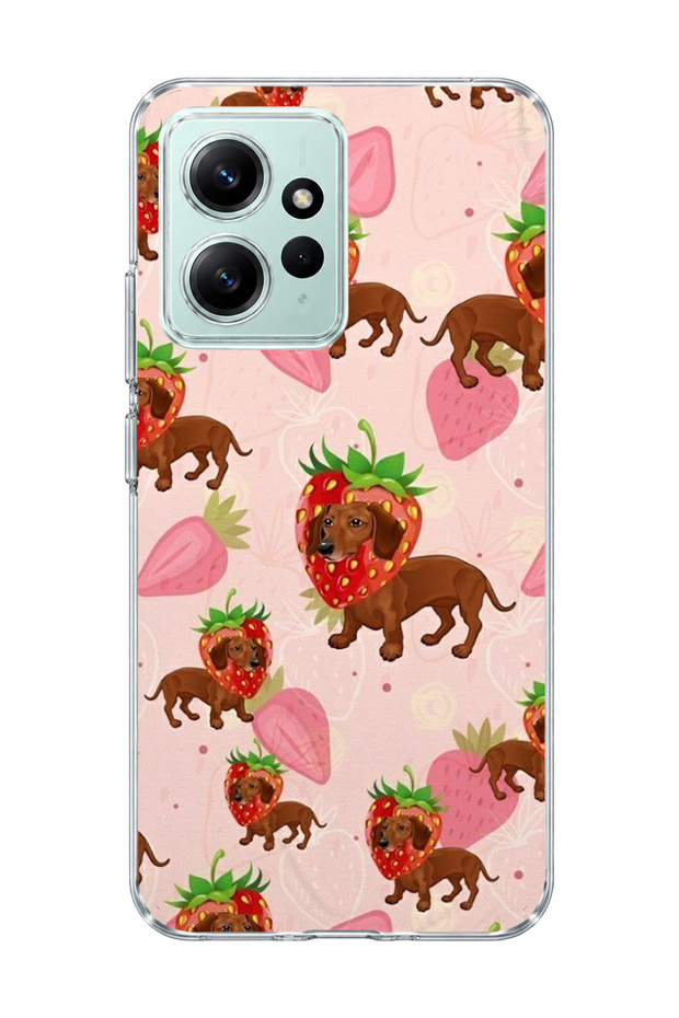 Redmi Note 12 4g Compatible Strawberry Sausage Dog Printed Transparent Phone Case