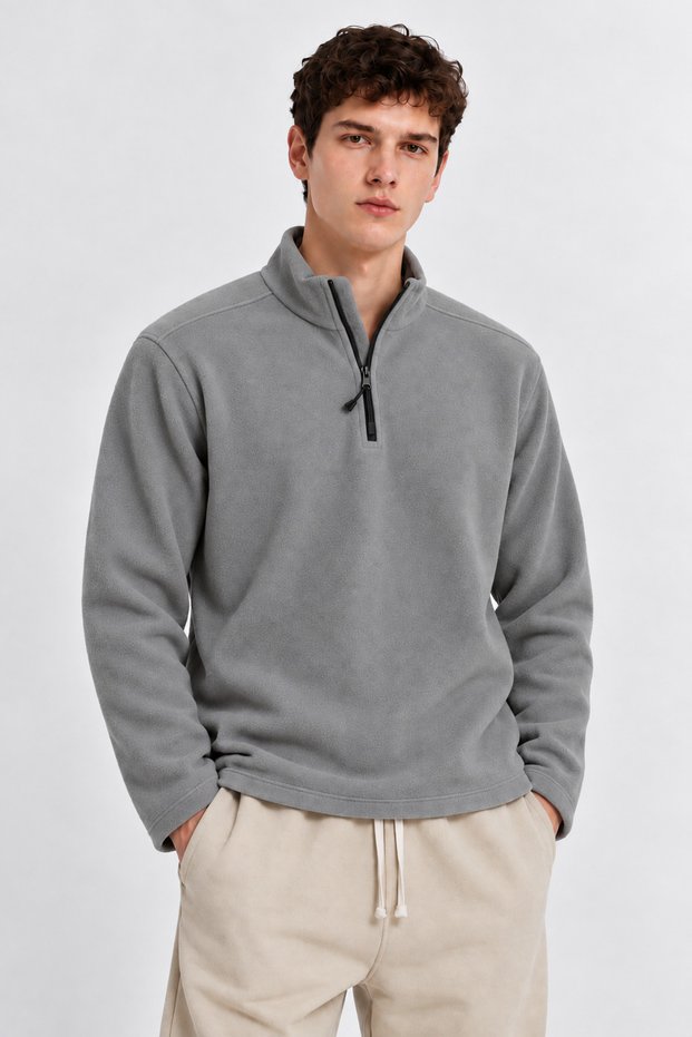 Men's Half Zipper Loose Gray Sweatshirt