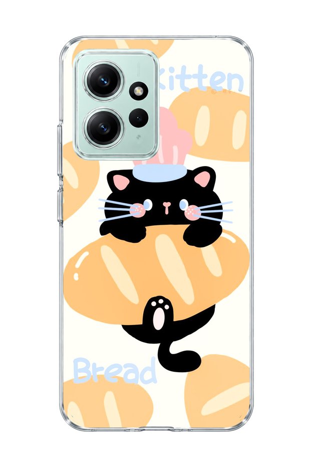Redmi Note 12 4g Compatible Black Cat Bread Printed Transparent Phone Case