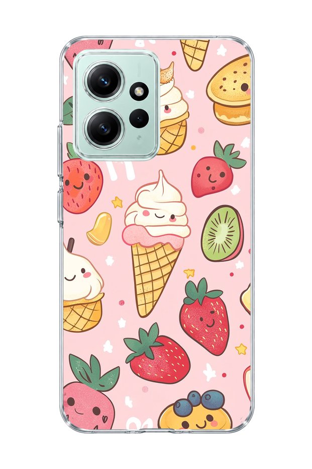 Redmi Note 12 4g Compatible Ice Cream Strawberry Pink Printed Transparent Phone Case