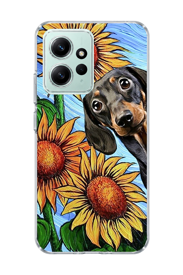 Redmi Note 12 4g Compatible Sausage Dog Sunflower Printed Transparent Phone Case