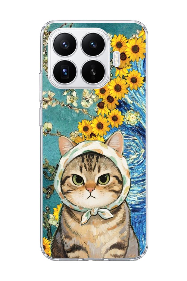 Mi 17t Compatible Starry Night Tabby Cat Printed Transparent Phone Case