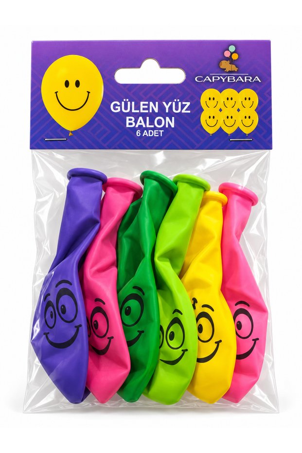Smiling Face Printed Balloon Set of 6 – Mixed Color Birthday and Party Decoration Balloons