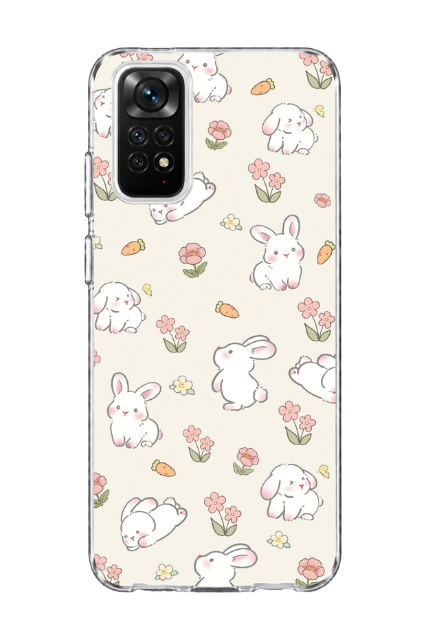 Cute Rabbit Flower Printed Transparent Phone Case Compatible with Redmi Note 11 / 11S