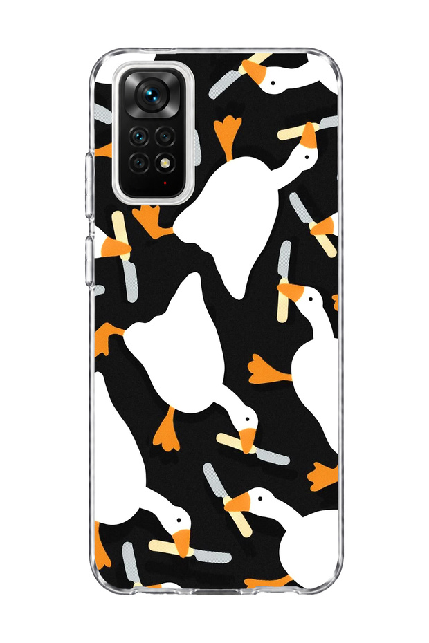Redmi Note 11 / 11S Compatible White Goose Printed Transparent Phone Case with Blade