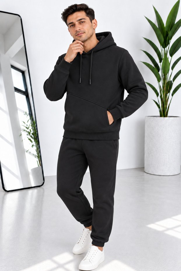 Men's Premium Quality 3-Thread Cotton Model Hooded Track Suit Set