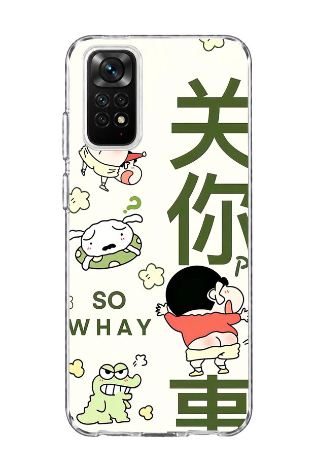 Redmi Note 11 / 11S Compatible Transparent Phone Case with Comic Character Green Text Printed