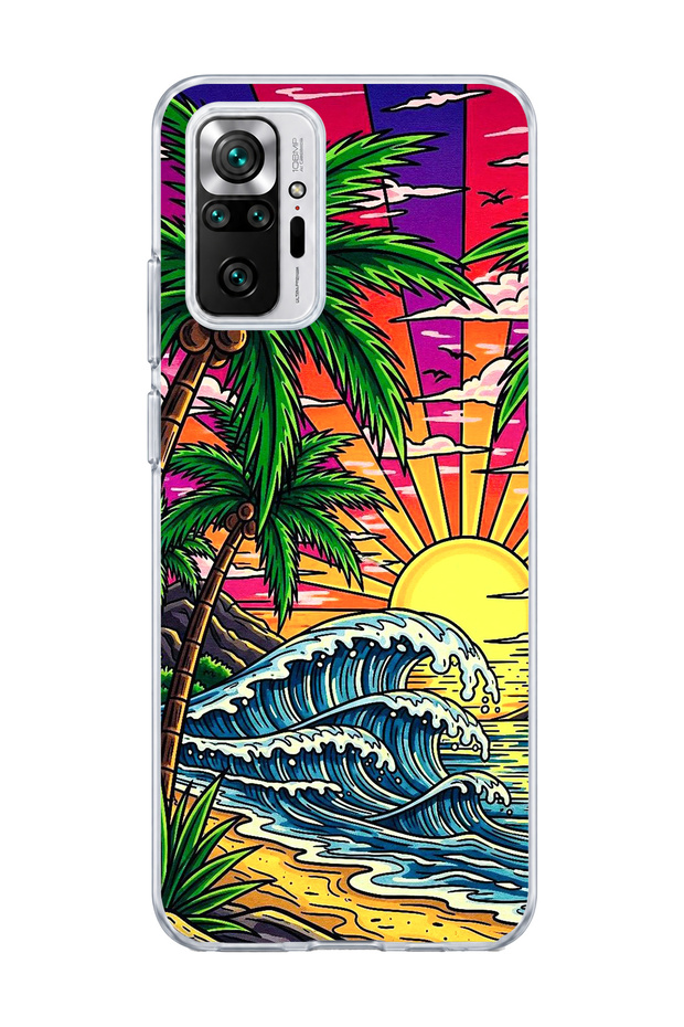 Redmi Note 10 Pro 4g Compatible Palm Wave Sunset Printed Transparent Phone Case