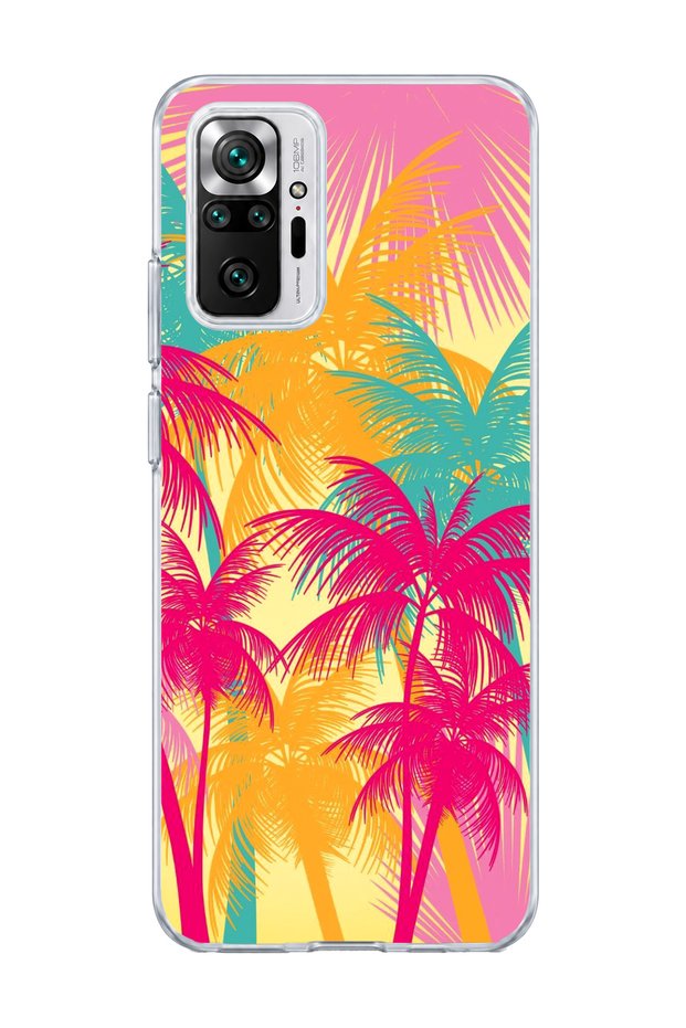 Redmi Note 10 Pro 4g Compatible Pink Yellow Palm Printed Transparent Phone Case